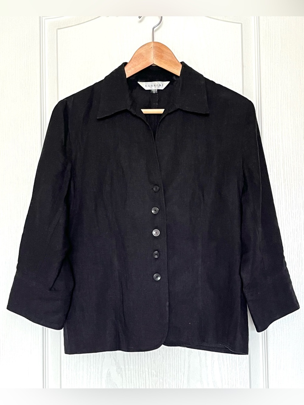CURRENT Black Linen Blend Button Down Shirt Jacket Top Minimalist Size L Boho